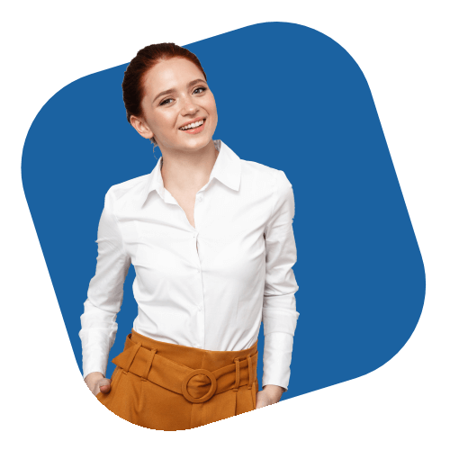 Smiling Survey Maker Customer in white shirt